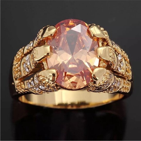 Mens Solitaire Champagne Cz Yellow Gold Plated Wedding Rings Gift Ring size 8/9 - Picture 1 of 17